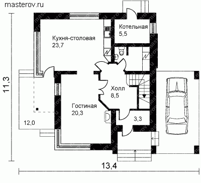 Частный дачный дом коттедж  № W-145-1P - 1-й этаж