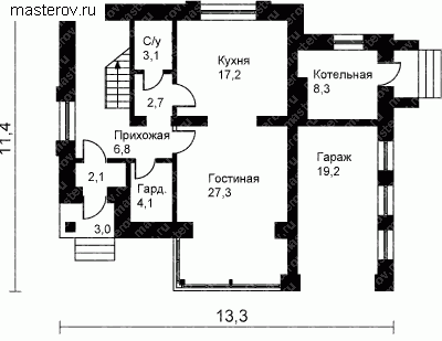 Частный индивидуальный дом коттедж   № W-148-1P - 1-й этаж