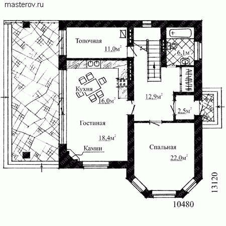 Двухэтажный дом с 4мя спальнями и кабинетом № W-170-1K - 1-й этаж