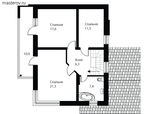 Мансардный дом с террасой и навесом № W-213-1P - 2-й этаж