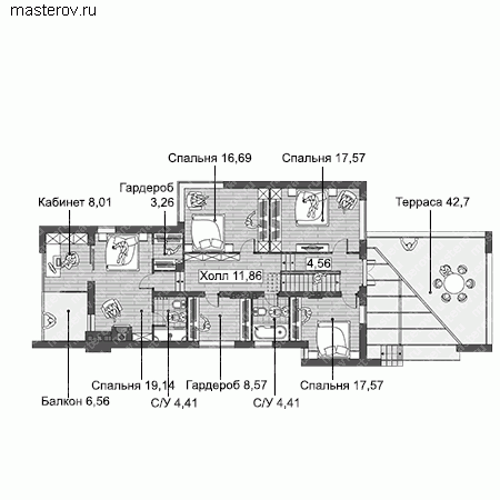 Проект узкого двухэтажного дома № W-231-1P - 2-й этаж