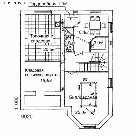 Кирпичный загородный дом без гаража № W-252-1K - цоколь