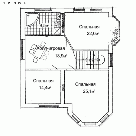 Кирпичный загородный дом без гаража № W-252-1K - 2-й этаж