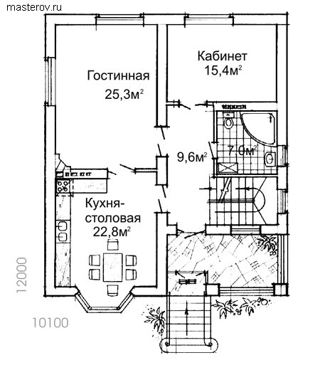 Кирпичный частный дом № W-253-1K - 1-й этаж