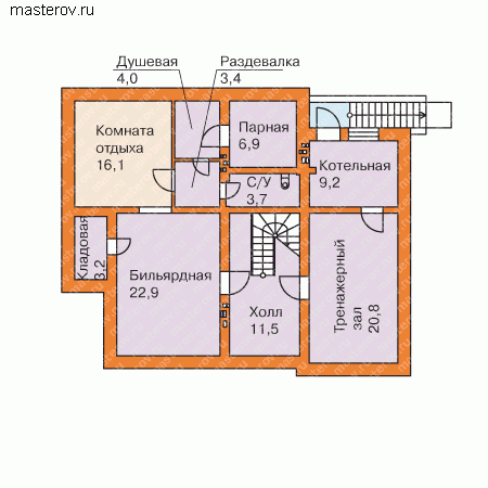 Готовый типовой проект дома с цокольным этажом № W-271-1K - цоколь