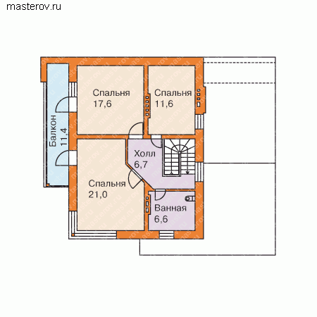 Готовый типовой проект дома с цокольным этажом № W-271-1K - 2-й этаж