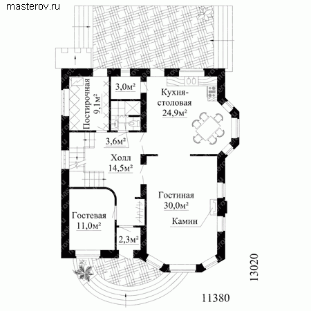 Проект кирпичного дома № W-297-1K - 1-й этаж