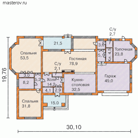 Кирпичный индивидуальный дом проект № W-334-1K - 1-й этаж