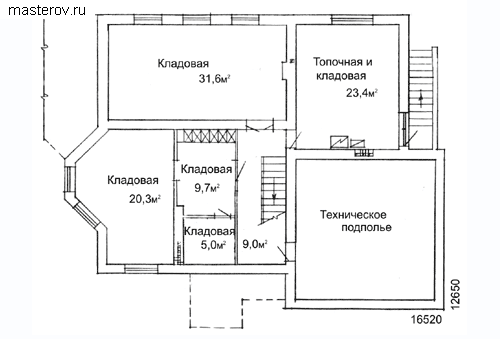 Кирпичный жилой коттедж № W-367-1K - цоколь