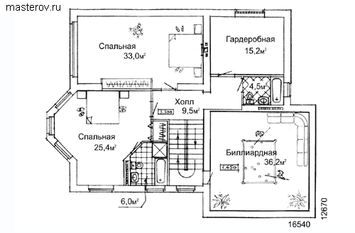 Кирпичный жилой коттедж № W-367-1K - 2-й этаж