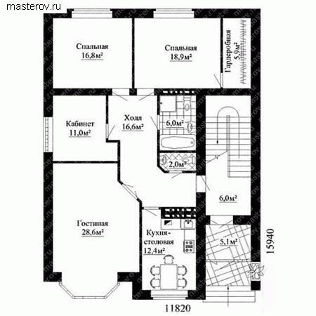 Жилой дом на три семьи № W-370-1K - 1-й этаж