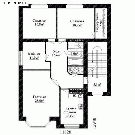 Жилой дом на три семьи № W-370-1K - 2-й этаж