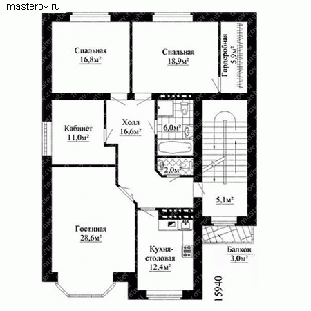 Жилой дом на три семьи № W-370-1K - 3-й этаж