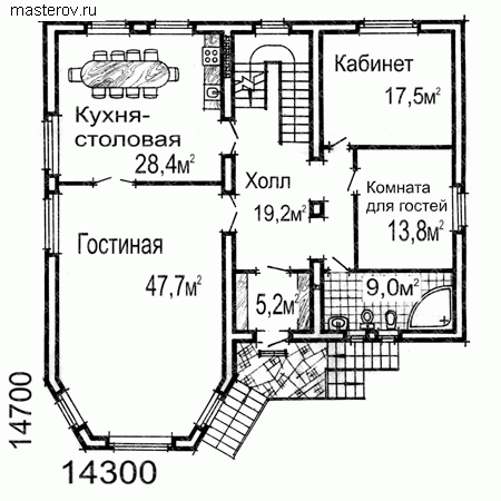 Большой кирпичный дом с цоколем № W-399-1K - 1-й этаж