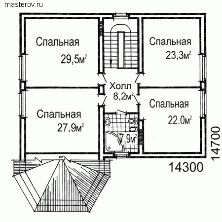 Большой кирпичный дом с цоколем № W-399-1K - 2-й этаж