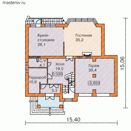 Индивидуальный загородный коттедж № W-402-1K - 1-й этаж
