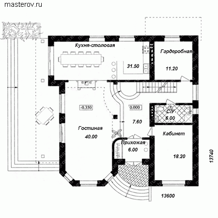Проект кирпичного дома № W-406-2K - 1-й этаж