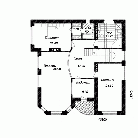 Проект кирпичного дома № W-406-2K - 2-й этаж