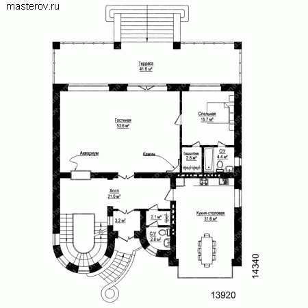 Проект кирпичного особняка № W-443-1K - 1-й этаж