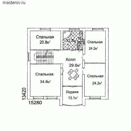 Большой загородный дом с цоколем № W-459-1K - 2-й этаж