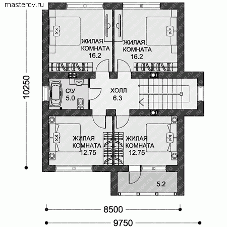 Проект пенобетонного дома № X-145-1P - 2-й этаж