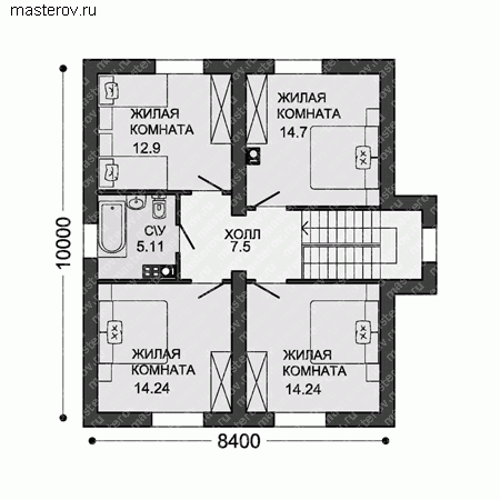 Проект дома 10 на 9.6 № X-147-1P - 2-й этаж