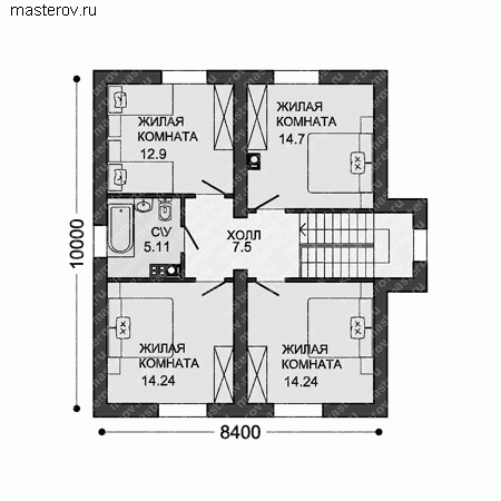 Двухэтажный коттедж, проект-чертежи № X-147-2P - 2-й этаж