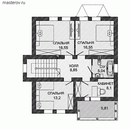 Рабочие чертежи: двухэтажный дом  № X-150-3P - мансарда