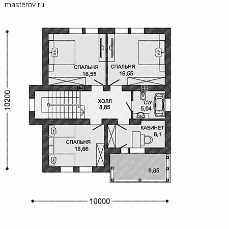 Чертежи частного дома с гаражом № X-150-4P - 2-й этаж