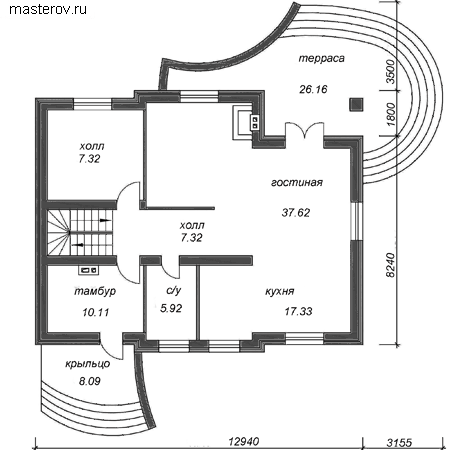 Проект пенобетонного дома № Y-300-1P - 1-й этаж