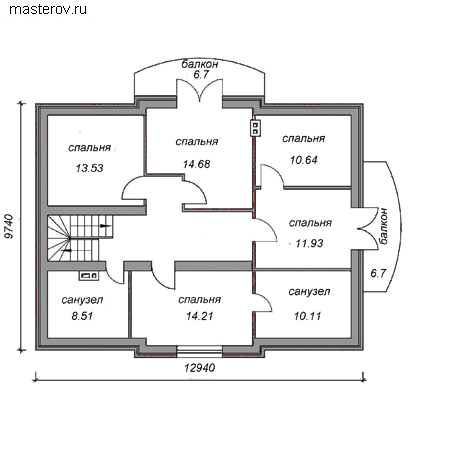 Проект пенобетонного дома № Y-300-1P - 2-й этаж