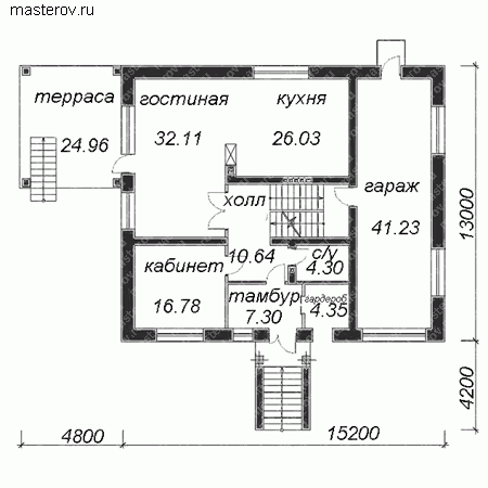 Проект кирпичного дома № Y-302-1K - 1-й этаж