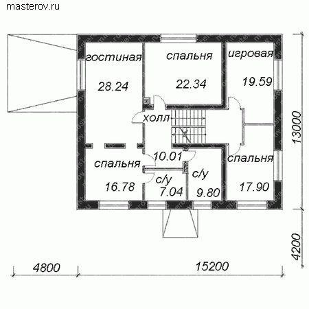 Проект кирпичного дома № Y-302-1K - 2-й этаж